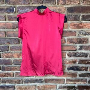 SheIn Red Choker Neck Draped Back Short Sleeve Blouse Women's Size XS